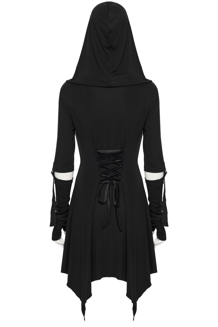 Female Hooded Black Dress with Mesh Waist and Straps - image 6