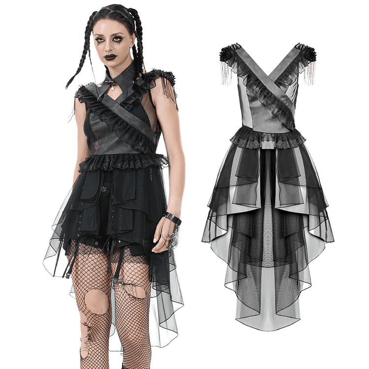 Female Lace-Up Tiered Tulle Dress with Ruffled Details - image 3