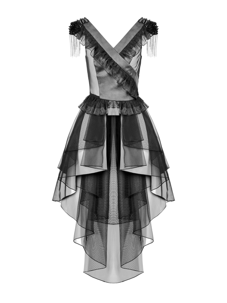 Female Lace-Up Tiered Tulle Dress with Ruffled Details - image 4