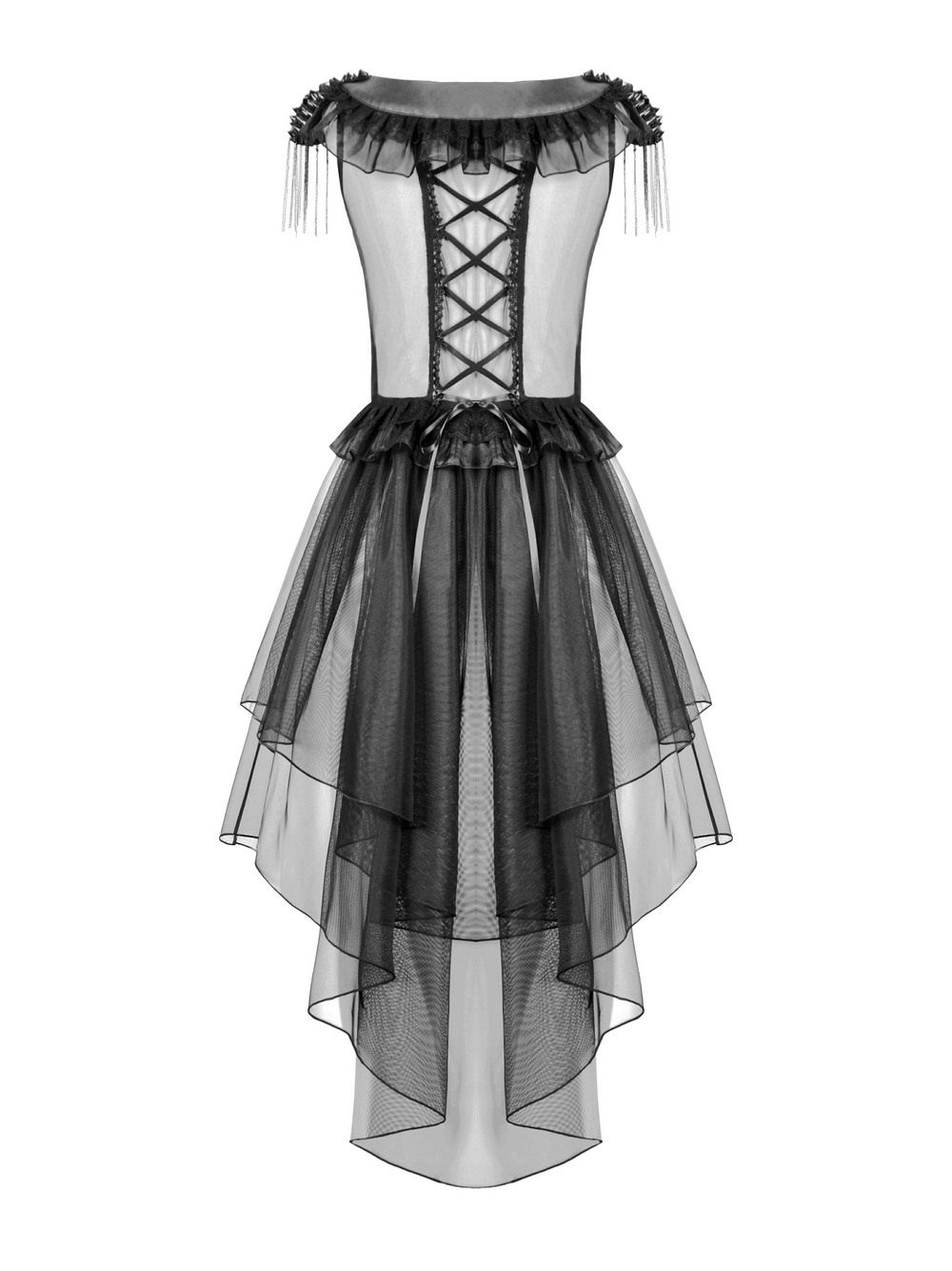Female Lace-Up Tiered Tulle Dress with Ruffled Details - image 5