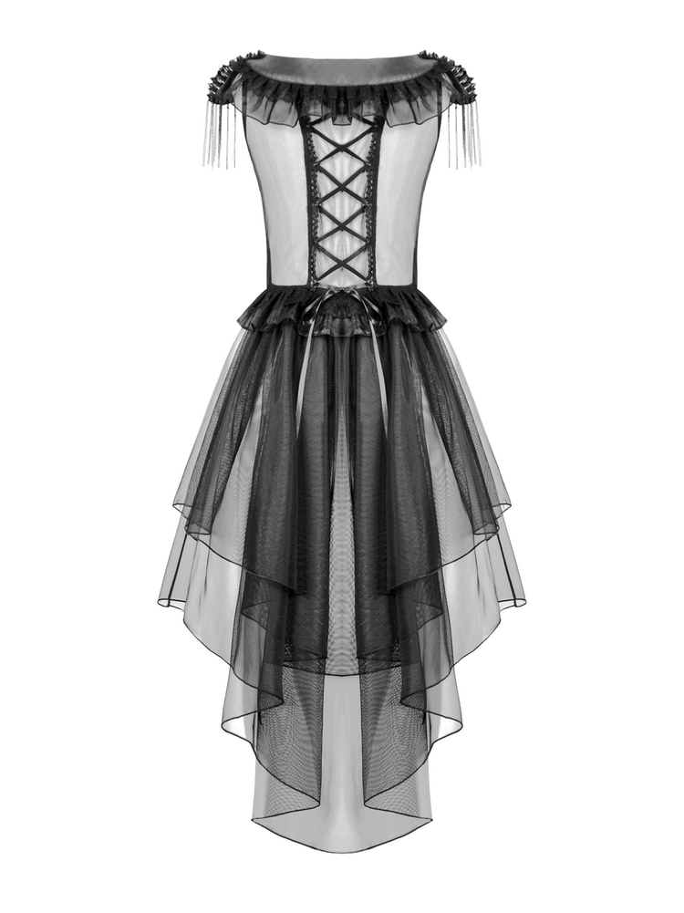 Female Lace-Up Tiered Tulle Dress with Ruffled Details - image 5