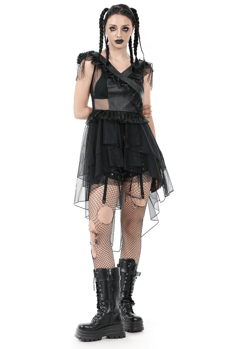Female Lace-Up Tiered Tulle Dress with Ruffled Details - image 1