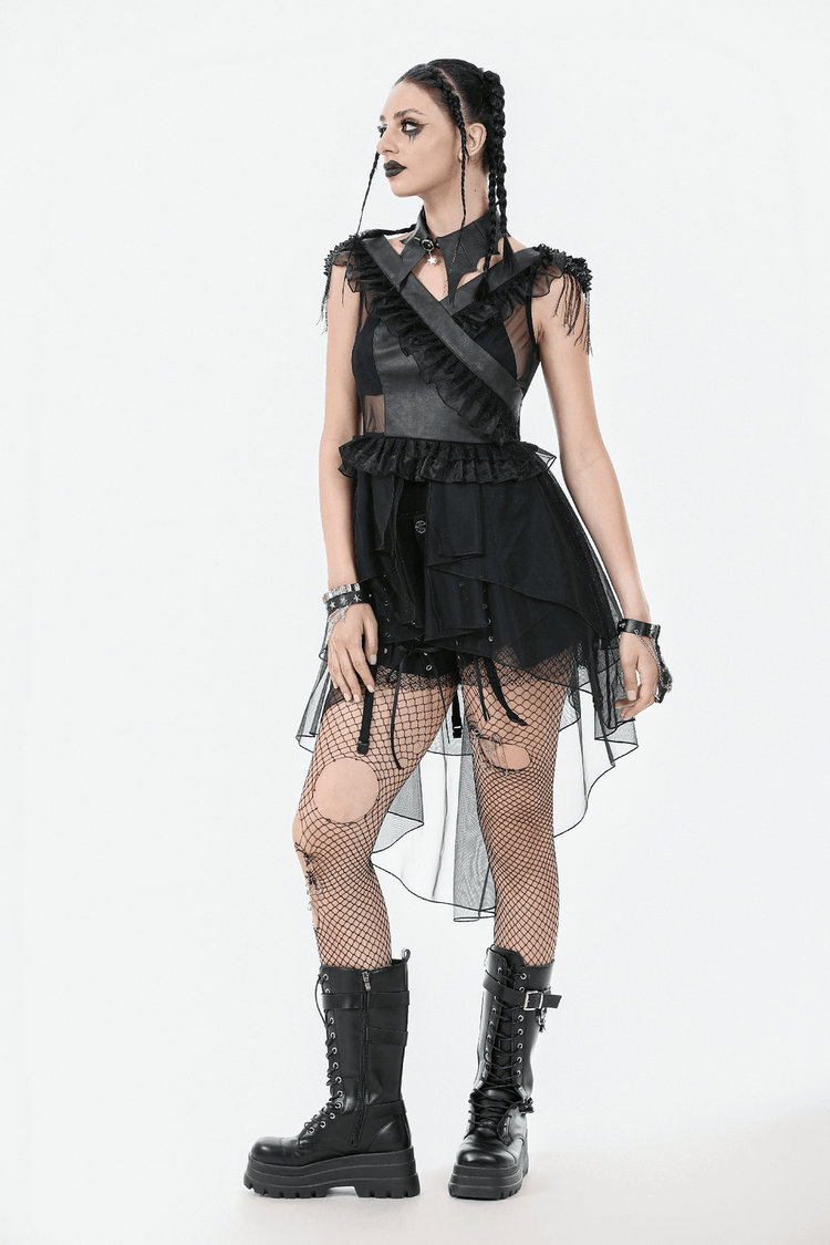 Female Lace-Up Tiered Tulle Dress with Ruffled Details - image 14