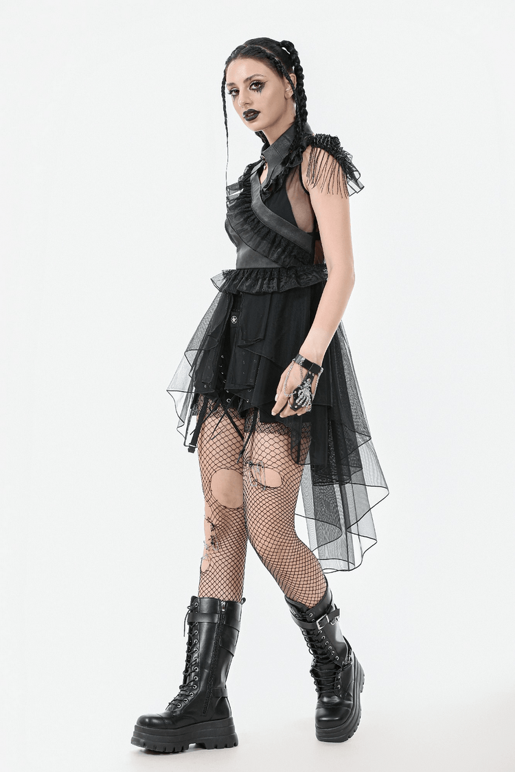 Female Lace-Up Tiered Tulle Dress with Ruffled Details - image 15