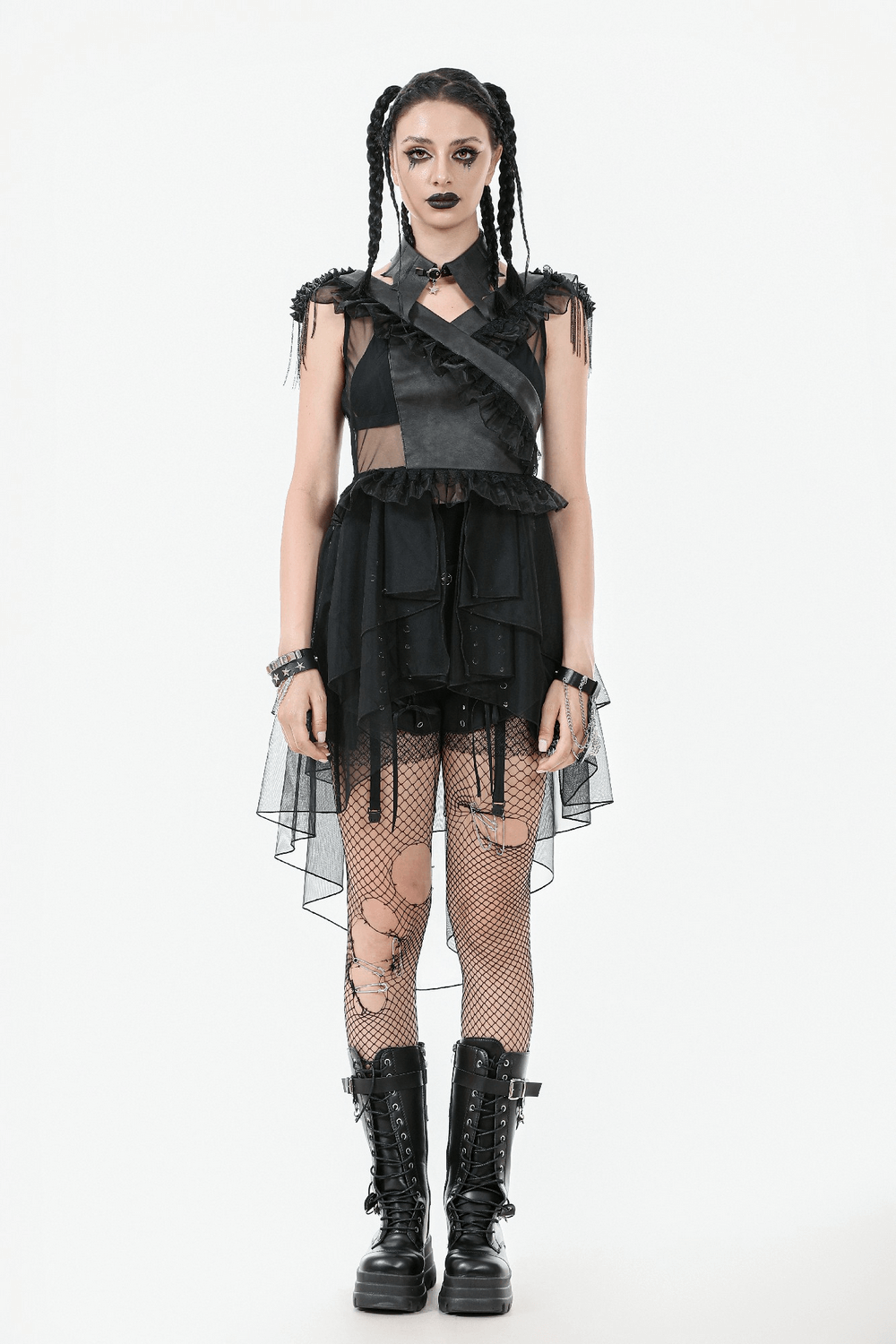 Female Lace-Up Tiered Tulle Dress with Ruffled Details - image 16