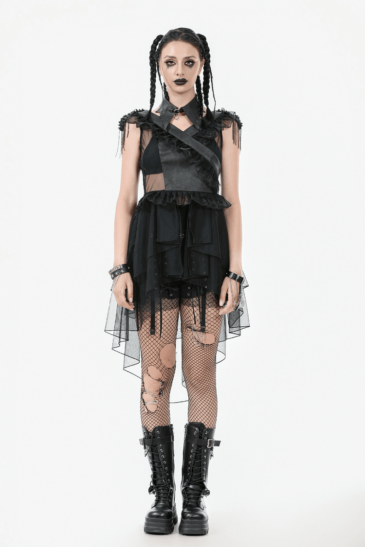 Female Lace-Up Tiered Tulle Dress with Ruffled Details - image 16