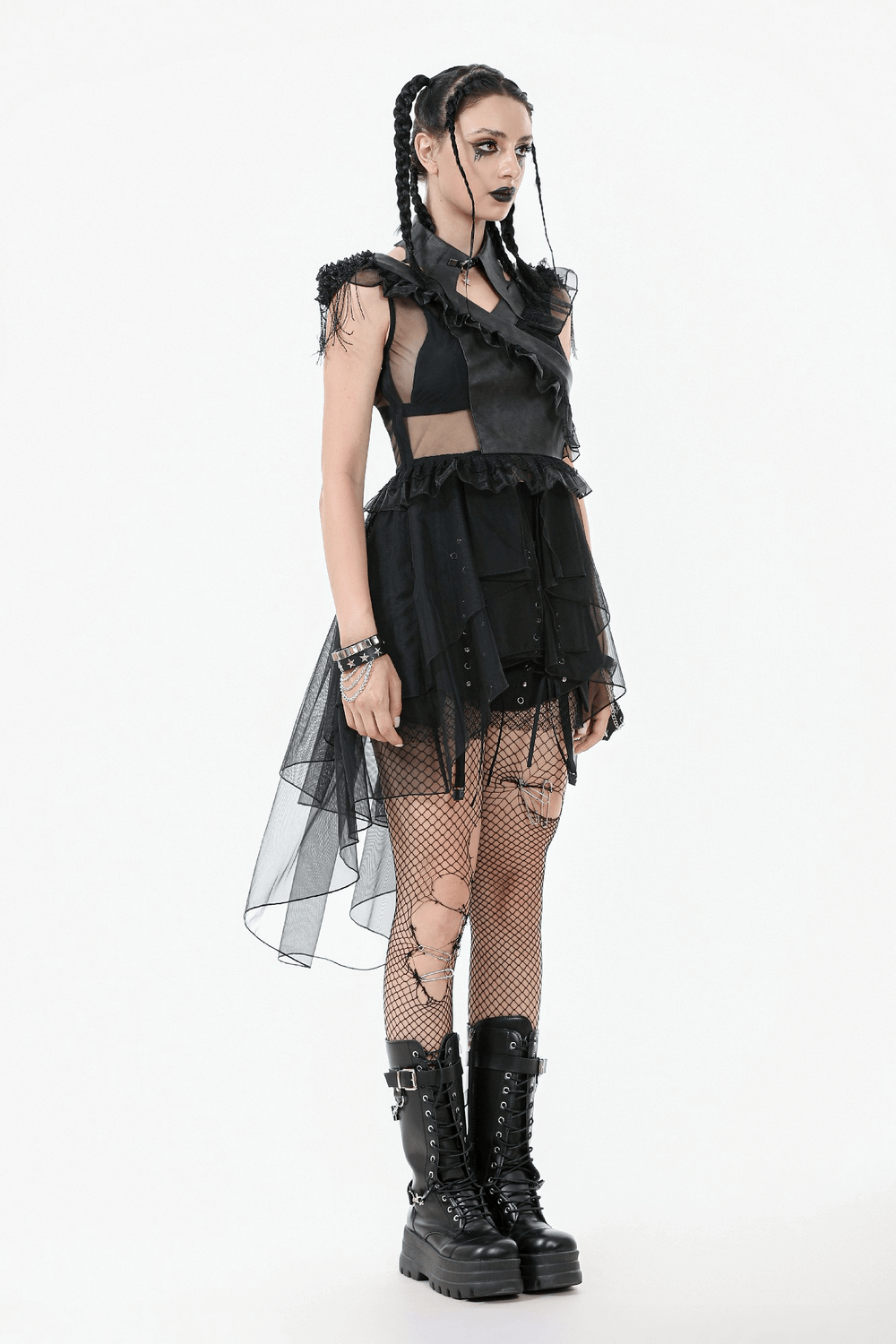 Female Lace-Up Tiered Tulle Dress with Ruffled Details - image 17
