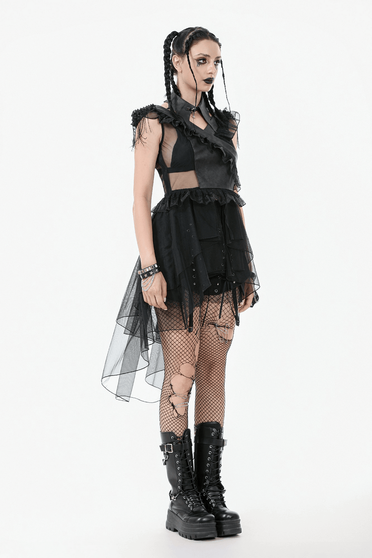 Female Lace-Up Tiered Tulle Dress with Ruffled Details - image 17