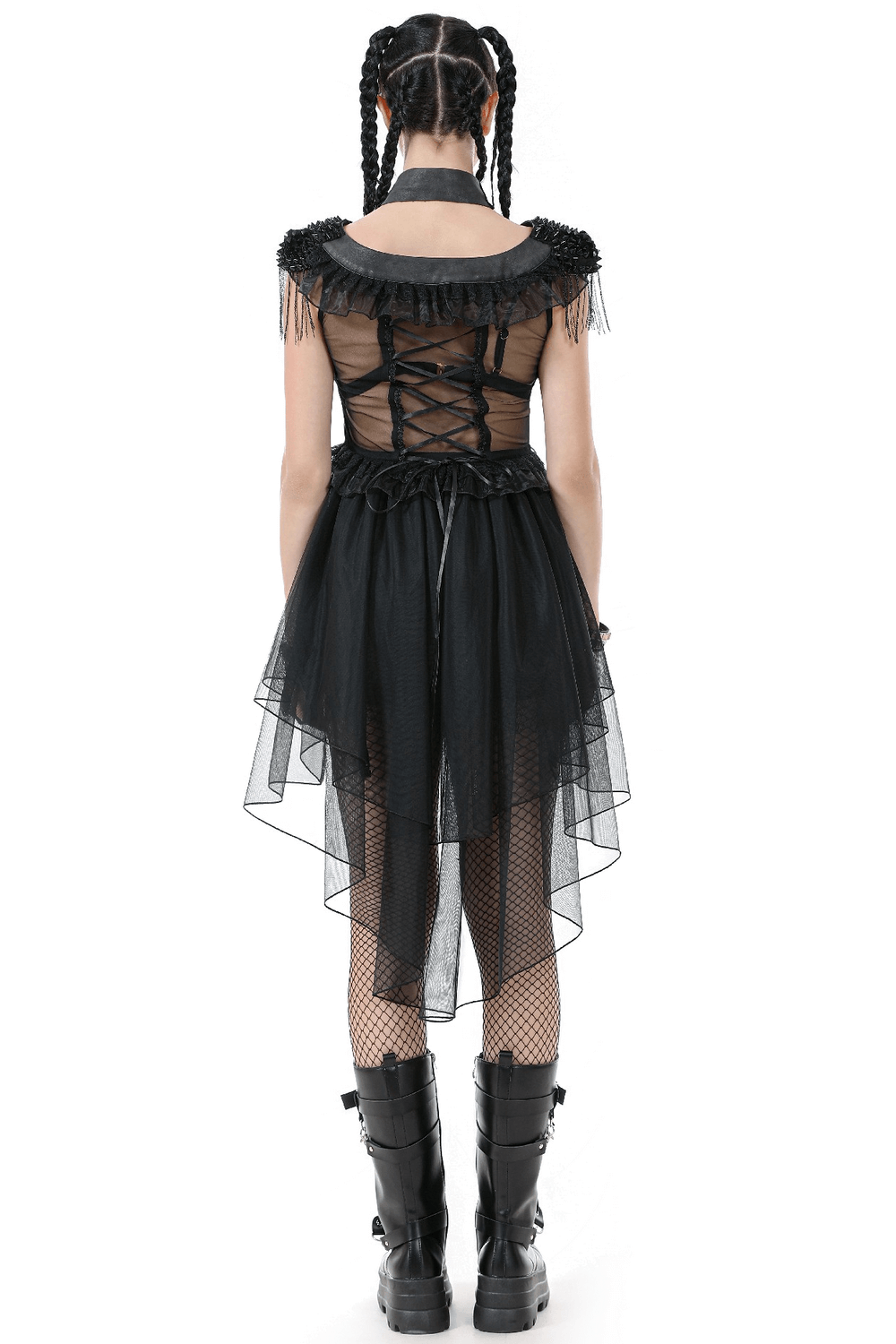 Female Lace-Up Tiered Tulle Dress with Ruffled Details - image 2