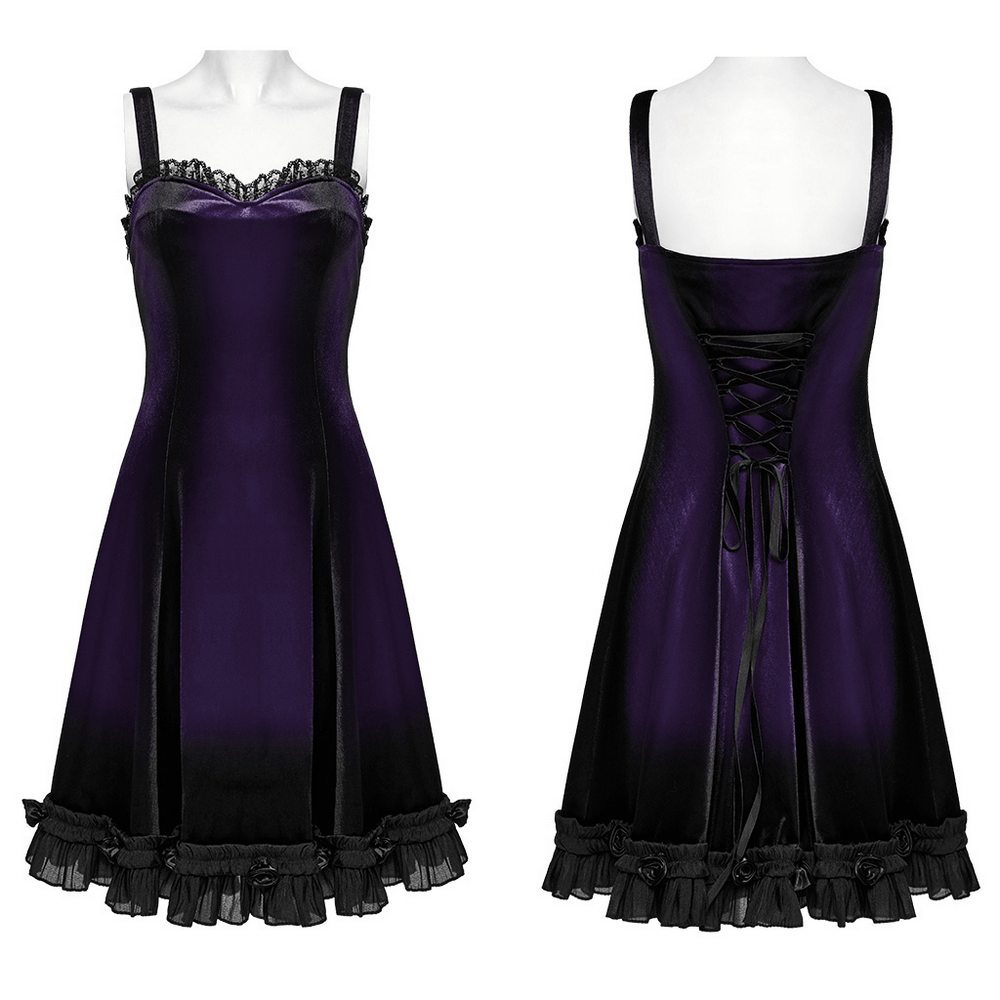 Female Sleeveless Velvet Dress with Lace and Ruffle Hem - image 3