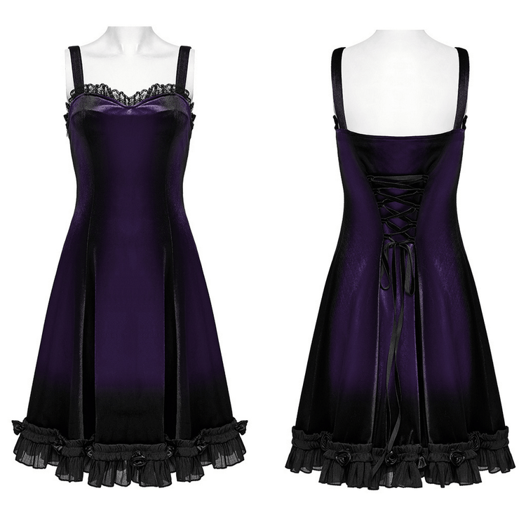 Female Sleeveless Velvet Dress with Lace and Ruffle Hem - image 3