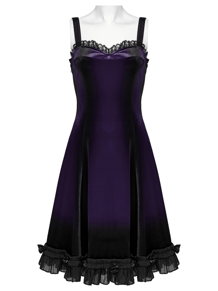 Female Sleeveless Velvet Dress with Lace and Ruffle Hem - image 4