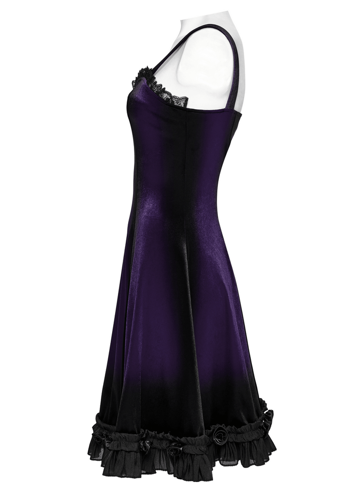 Female Sleeveless Velvet Dress with Lace and Ruffle Hem - image 5
