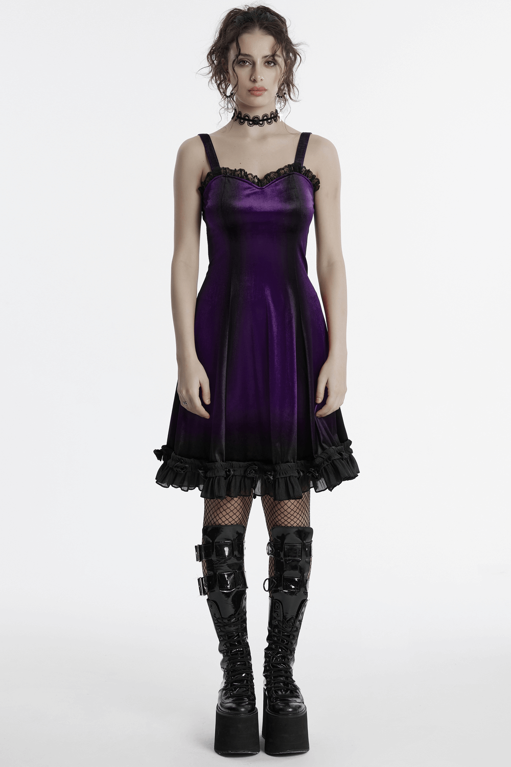 Female Sleeveless Velvet Dress with Lace and Ruffle Hem - image 11