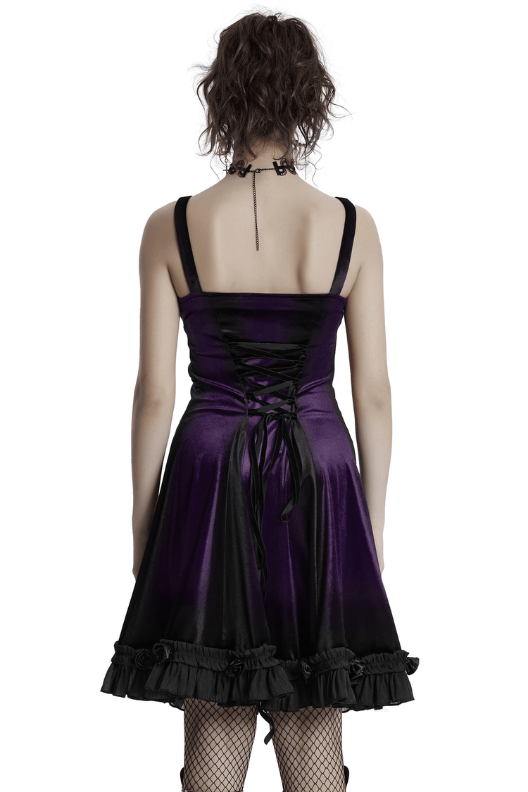Female Sleeveless Velvet Dress with Lace and Ruffle Hem - image 2