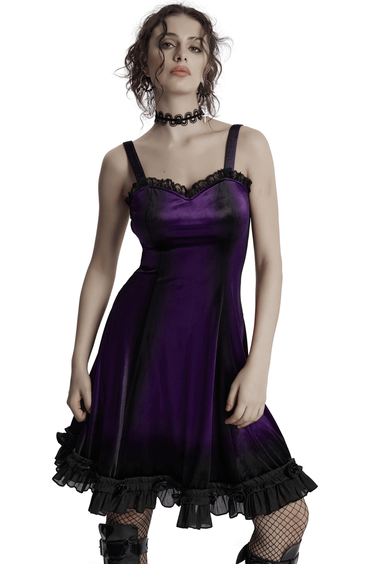 Female Sleeveless Velvet Dress with Lace and Ruffle Hem - image 1