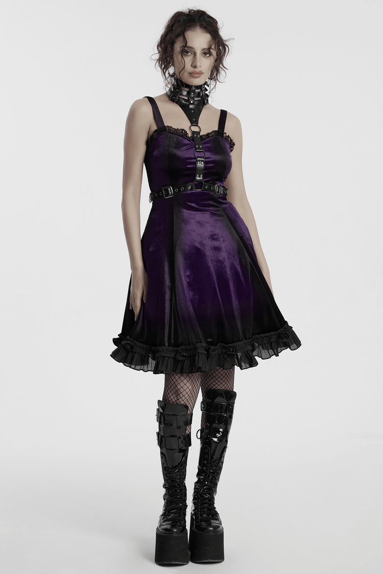 Female Sleeveless Velvet Dress with Lace and Ruffle Hem - image 13