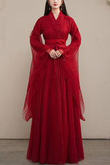 Red Elegant Ancient Costume Sweet Hanfu Dress - Red - 1