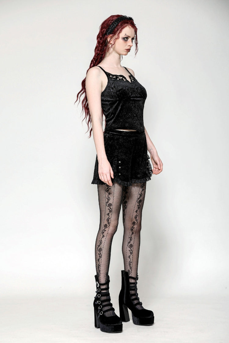 Black Women's Gothic Embossed Velvet Corset Camisole - Product - 9