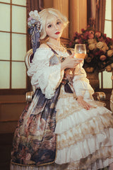 Navy Blue Strapless Night'S Dream Print Cardigan Classic Lolita JSK Dress - Product - 3