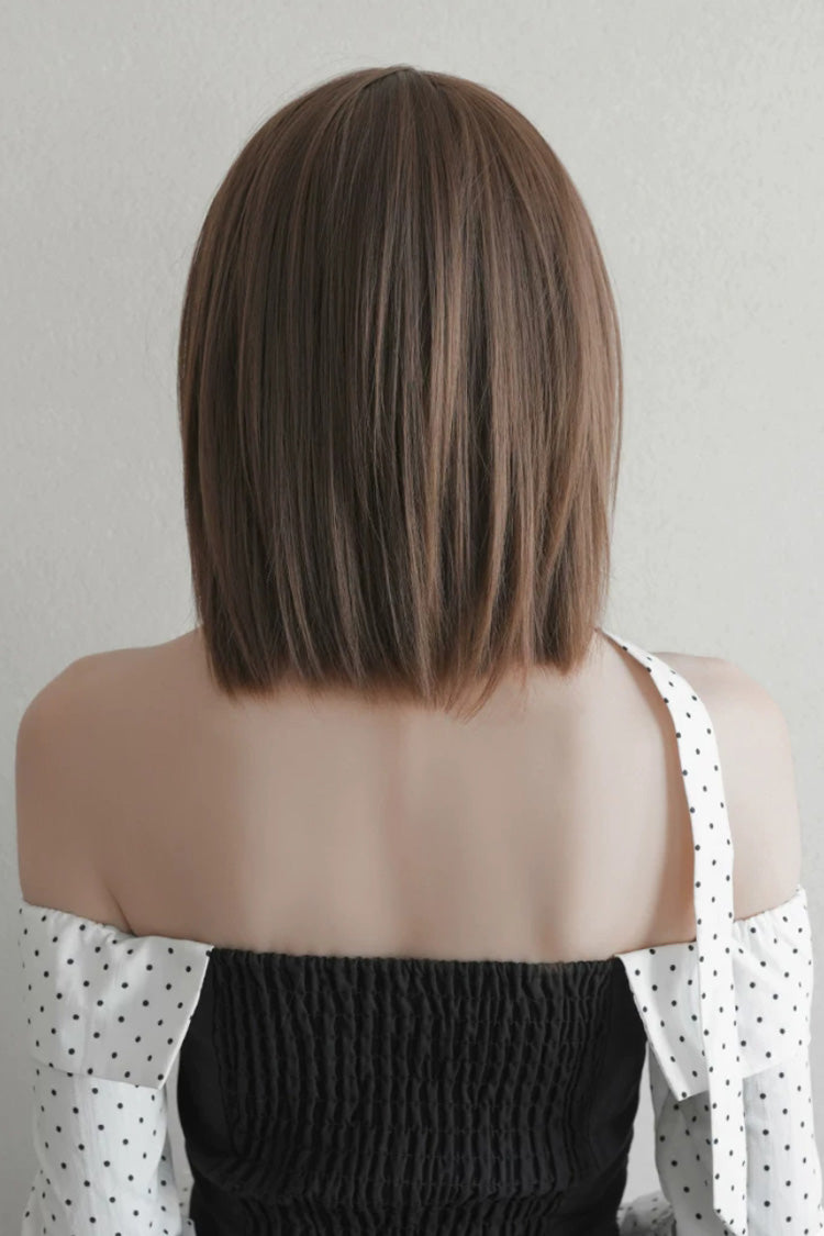 Chestnut Brown Refined Side-Swept Bangs Layered Sweet Lolita Short Bob Wig - Product - 3