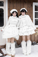[White Chocolate] Triple-Layered Ruffle Bowknot Sweet Lolita Jsk Dress Set - White - 1