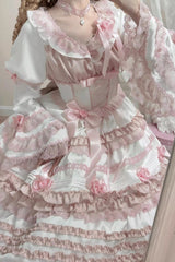 White/Pink [Layered Peach Ice] Short Sleeves Ruffle Bowknot Lace Sweet Lolita Dress - Product - 6