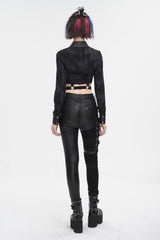 Black Turn Down Collar Cutout Long Sleeves Studded Women's Punk Shirt - Product - 6