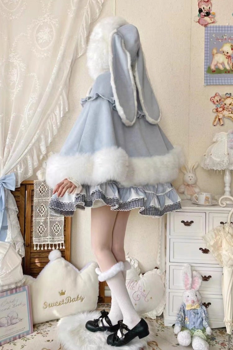[Woolen Rabbit Ears] Bow Lop-eared Rabbit Sweet Lolita Cloak Coat - Product - 8