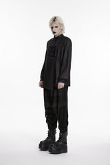 Black Stand Collar Long Sleeves Asymmetric Men's Punk Shirt - Product - 2