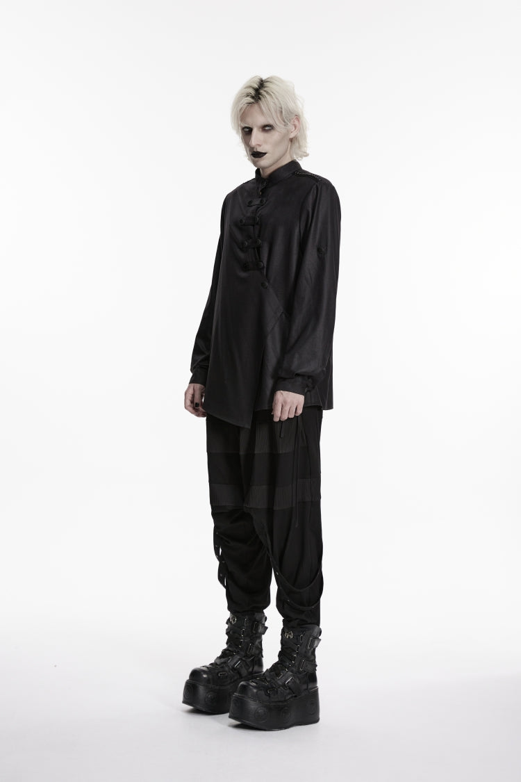 Black Stand Collar Long Sleeves Asymmetric Men's Punk Shirt - Product - 2