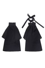 White/Black [Moonlight Flowing] Long/Short Sleeves Ruffled Asymmetric Gothic Jirai Kei Skirt Set - Leg Sleeves - 17