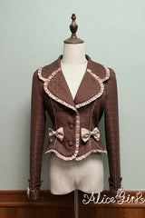 Brown [Teddy Chocolate Bar] Printed Embroidered Bow Lace-Up Classic Lolita Jsk Dress and Skirt - Brown(Coat-Only) - 19