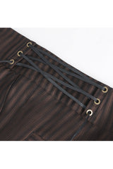 Brown High Waisted Lace-Up Striped Men's Gothic Pants - Product - 9