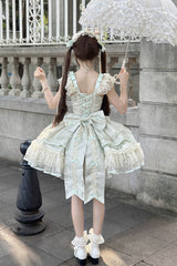 Light Green [Dreaming Butterfly] Multi-Layered Jacquard Ruffle Bowknot Lace Sweet Princess Lolita Jsk Dress - Product - 6