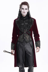 Wine Red Long Sleeves Button Floral Embroidery Men's Gothic Jacket - Red - 1