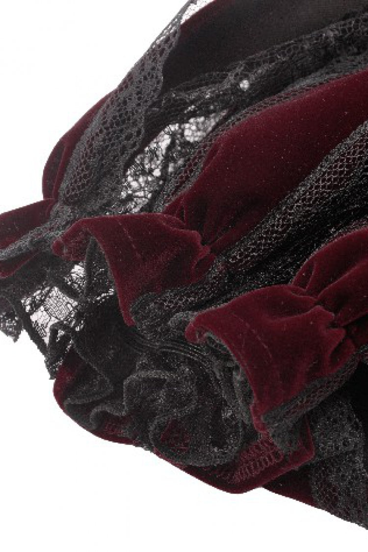 Black Ruffled Doll Collar Short Puff Sleeves Lace-Up Women's Gothic Princess Velvet Cape - Product - 17