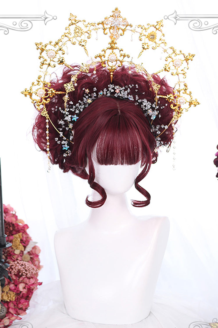 Dark Red Long Wool Curly Classic Lolita Wigs - Product - 3