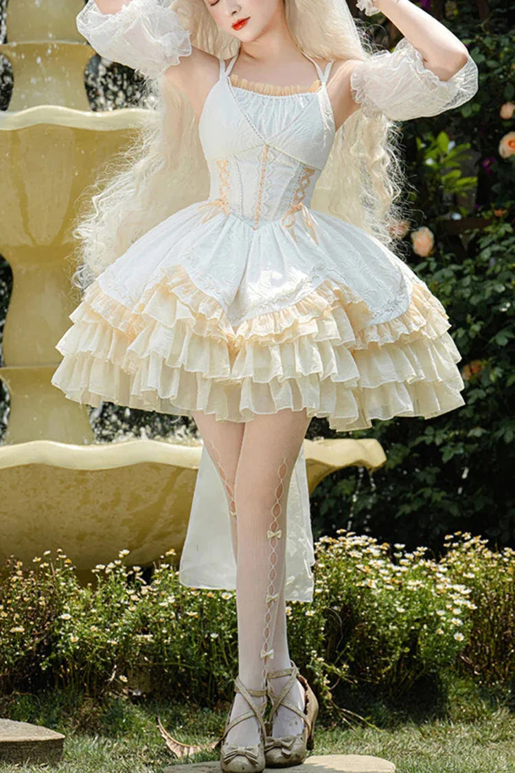 White Slim Ballet Style Multi-layer Ruffle Sweet Elegant Princess Lolita Jsk Dress - White - 1