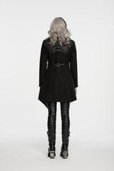Black Lapel Collar Long Sleeves Patchwork Lace-Up Asymmetric Buckled Women's Punk Cool Coat - Product - 3