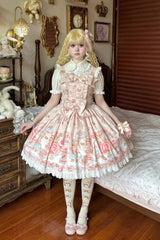 [Berry Dessert Bear] Printed Square Collar Sleeveless Ruffled Bow Casual Sweet Lolita Jsk Dress 2 Colors (Blue, Pink ) - Product - 3
