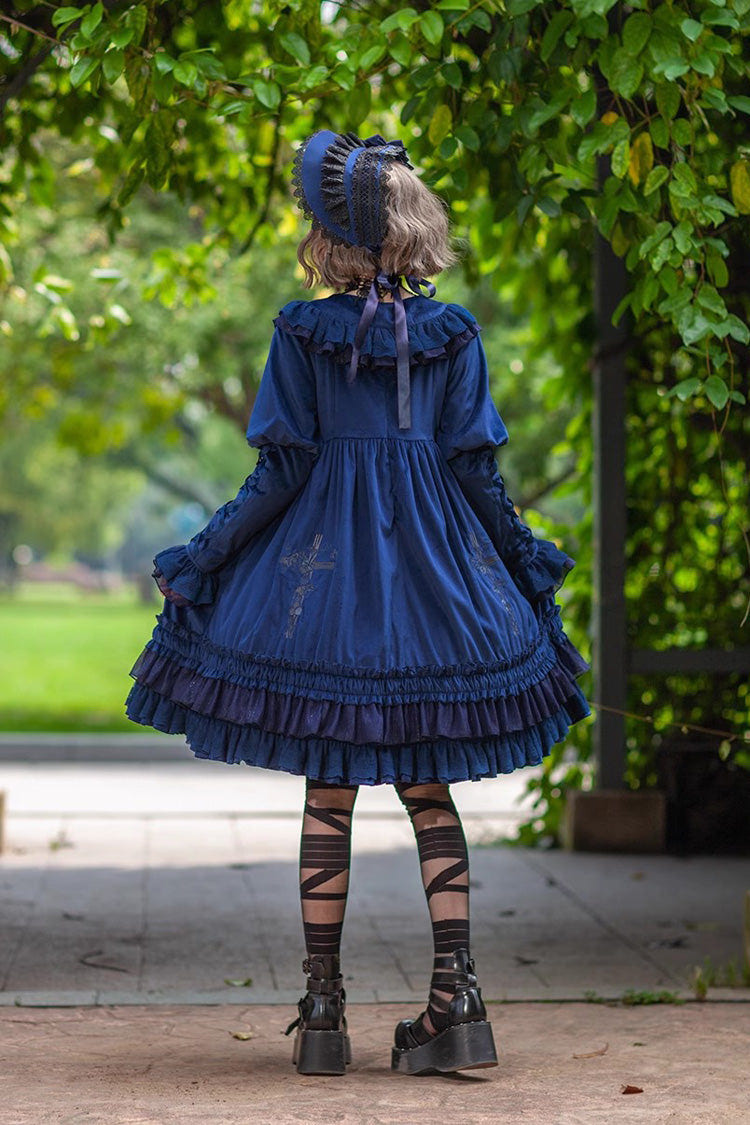 Holy Fruit Manor Embroidery Print Long Puff Sleeves Ruffle Gothic Lolita Dress 2 Colors - Product - 13