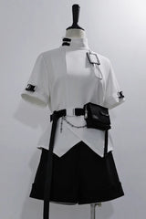 White Functional Style Stand Collar Short Sleeves Ouji Fashion Prince Handsome Lolita Blouse - Product - 2