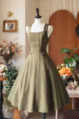Green [Misty Shirt Forest] Square Collar Sleeveless Ruffled British Style Classic Vintage Elegant Lolita Jsk Dress - Product - 3