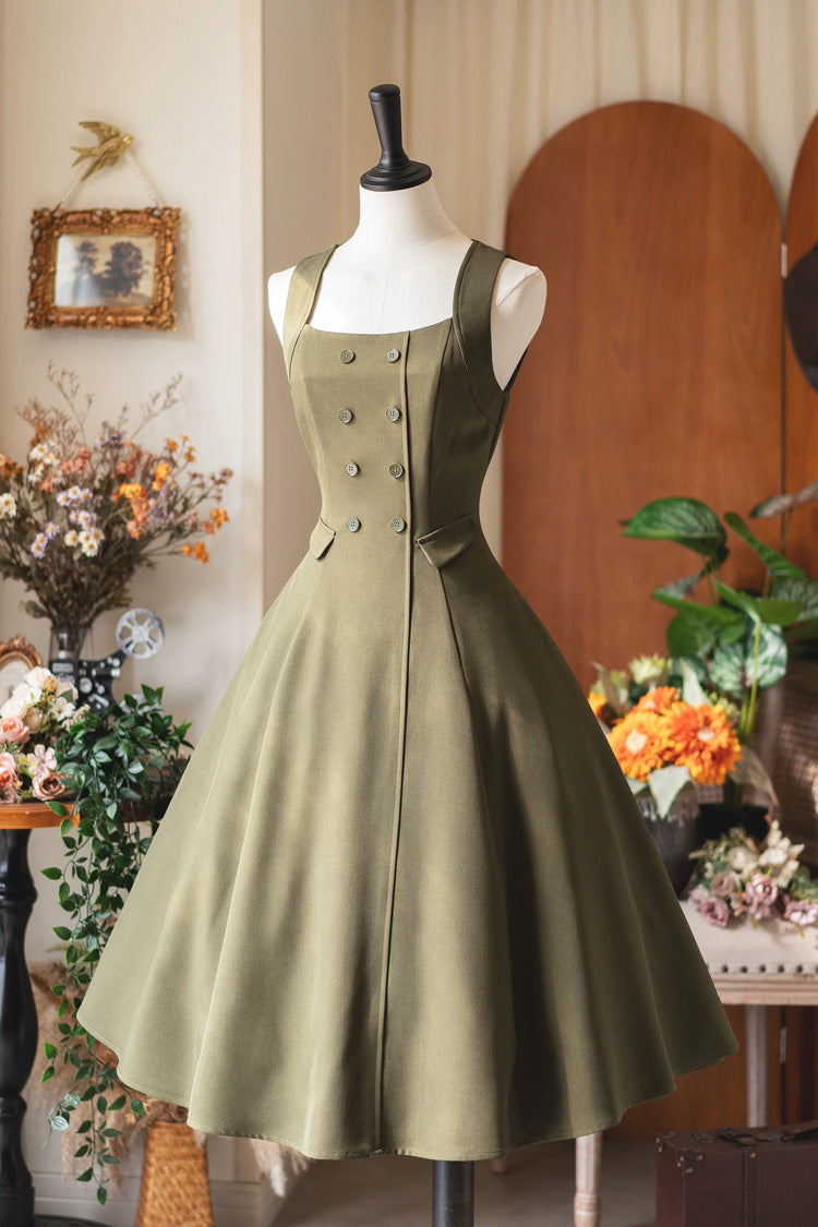 Green [Misty Shirt Forest] Square Collar Sleeveless Ruffled British Style Classic Vintage Elegant Lolita Jsk Dress - Product - 3