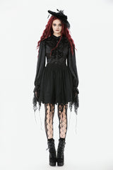 Black Long Lantern Sleeves Ruffled Spliced Lace Women's Gothic Blouse - Product - 11