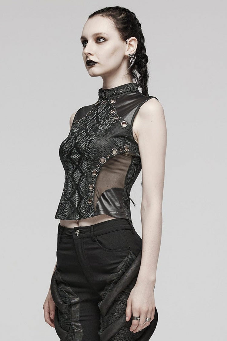Black Snake Print Metal Ring Decoration Hollow Womens Steampunk Vest - Product - 2