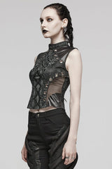 Black Snake Print Metal Ring Decoration Hollow Womens Steampunk Vest - Product - 2