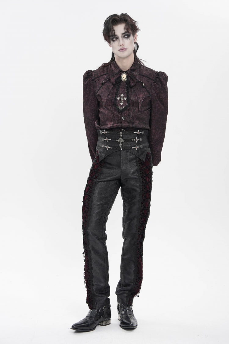 Black Jacquard Lace-Up Slim Men's Gothic Handsome Girdle - Product - 4