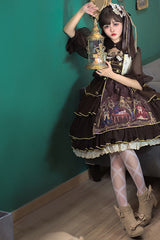 Dark Brown Japanese Country Style Alchemist Theme Bowknot Multi-Layer Ruffled Classic Lolita JSK Dress - Product - 4
